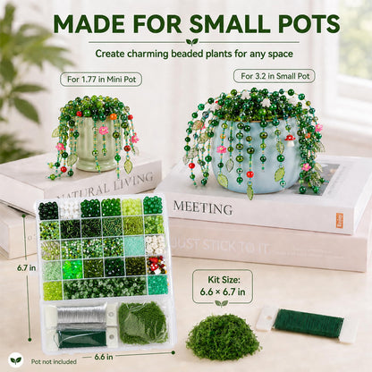 Scvotier Beaded Plant Kits with Wire and Beads, All-in-One Green Glass Beaded Plant DIY Craft Kit with Tools & Instructions - Create Your Own Hanging Green Decor, Relaxing Handmade Gift