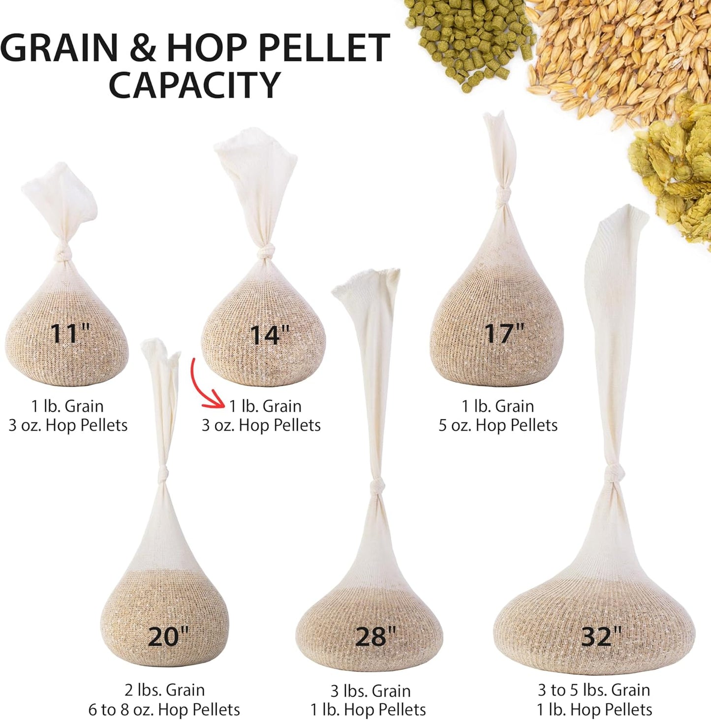 14" (100 Pack) Hops, Grain & Spice Beer Brewing Bags Cotton Mesh Steeping Bags for Beer Wine, Cider, Tea, Soups & Nut