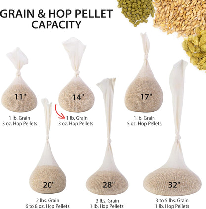 14" (100 Pack) Hops, Grain & Spice Beer Brewing Bags Cotton Mesh Steeping Bags for Beer Wine, Cider, Tea, Soups & Nut