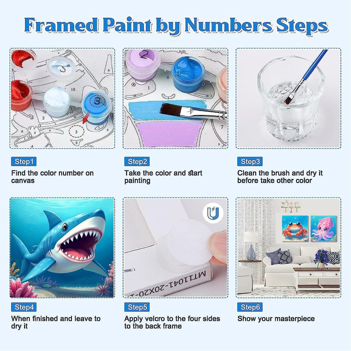 Mrnsiet 4 Pack Framed Paint by Numbers Kit for Kids, Cute Animals Paint by Numbers for Kids Ages 8-12, DIY Acrylic Oil Painting Drawing Kit for Children Beginner 8x8 Inch