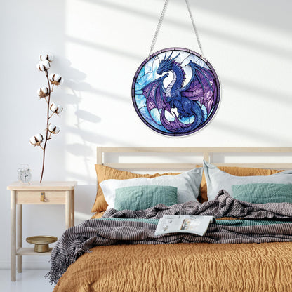HEIBAGO Dragon Hanging Diamond Art Kits for Adults, Special Shaped Crystal Diamond Painting Ornament Kit, Stained Glass DIY Double-Sided Pattern Gem Art Kit for Home Wall Decor 8.3x8.3inch