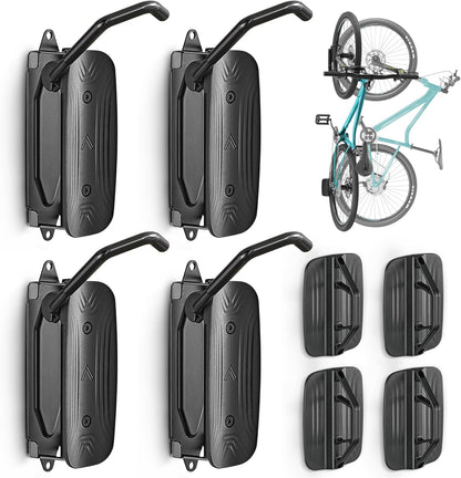 monTEK Swivel Bike Wall Mount - Space-Saving Vertical Bike Rack for Garage | Holds Up to 66lbs, Easy Install, 4 Pack