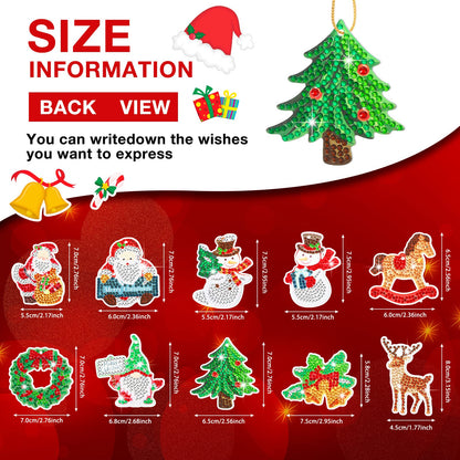 Jetec 20 Pcs Diamond Art Christmas Ornament 5D DIY Christmas Diamond Painting Keychain Kit Xmas Hanging Paint Kit Snowman Santa Art Rhinestone Pendant Key Ring for Adult Craft Decor Supply