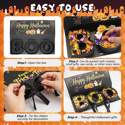 Halloween Candy Gift Box, BOO Letter Shaped DIY Fillable with Ribbon Raffia