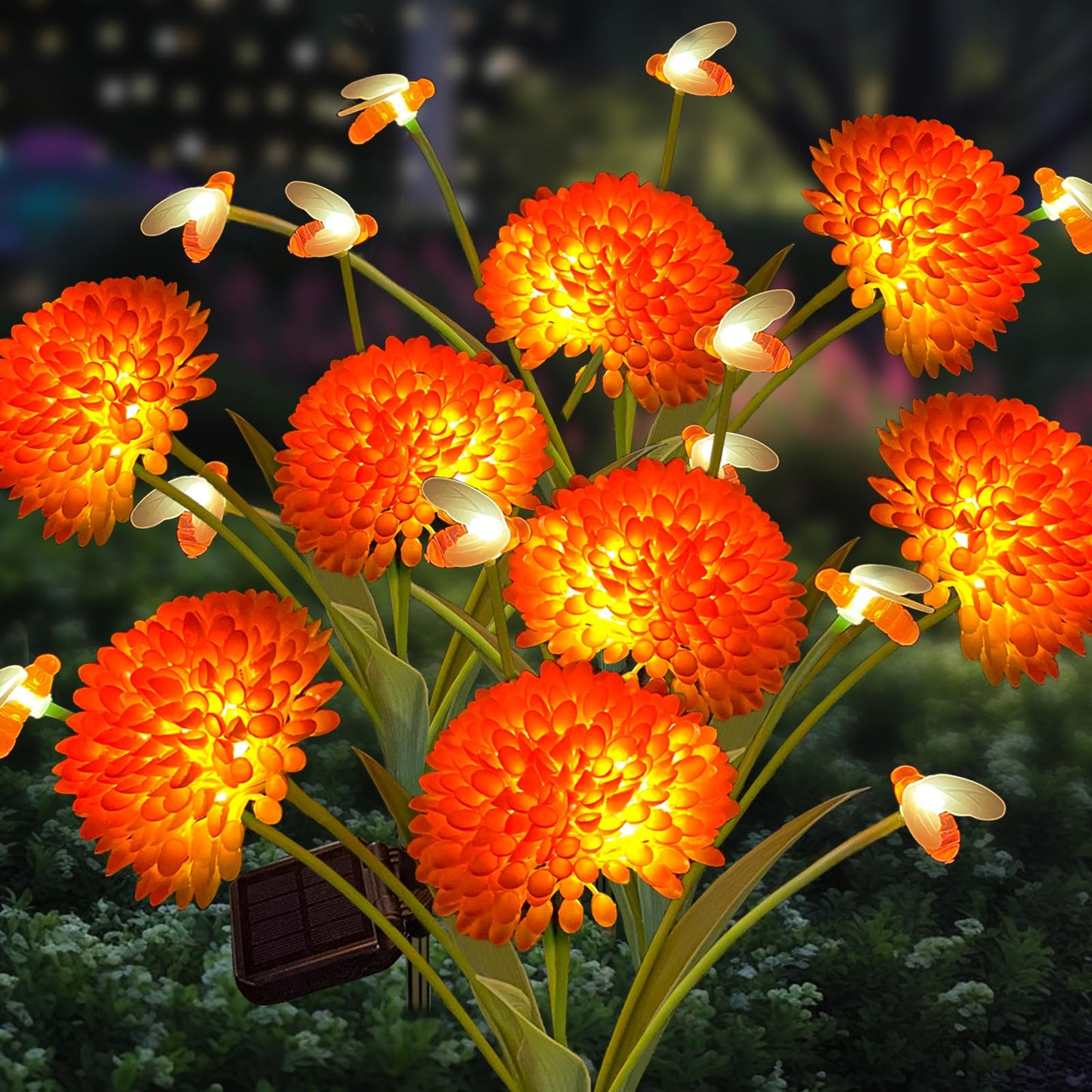 Solar Garden Lights, 4 Pack Solar Swaying Bee Lights with Flowers, Waterproof Solar Firefly Lights Outdoor for Garden Patio Yard Pathway Fall Decoration Gifts for Women Mother's Day