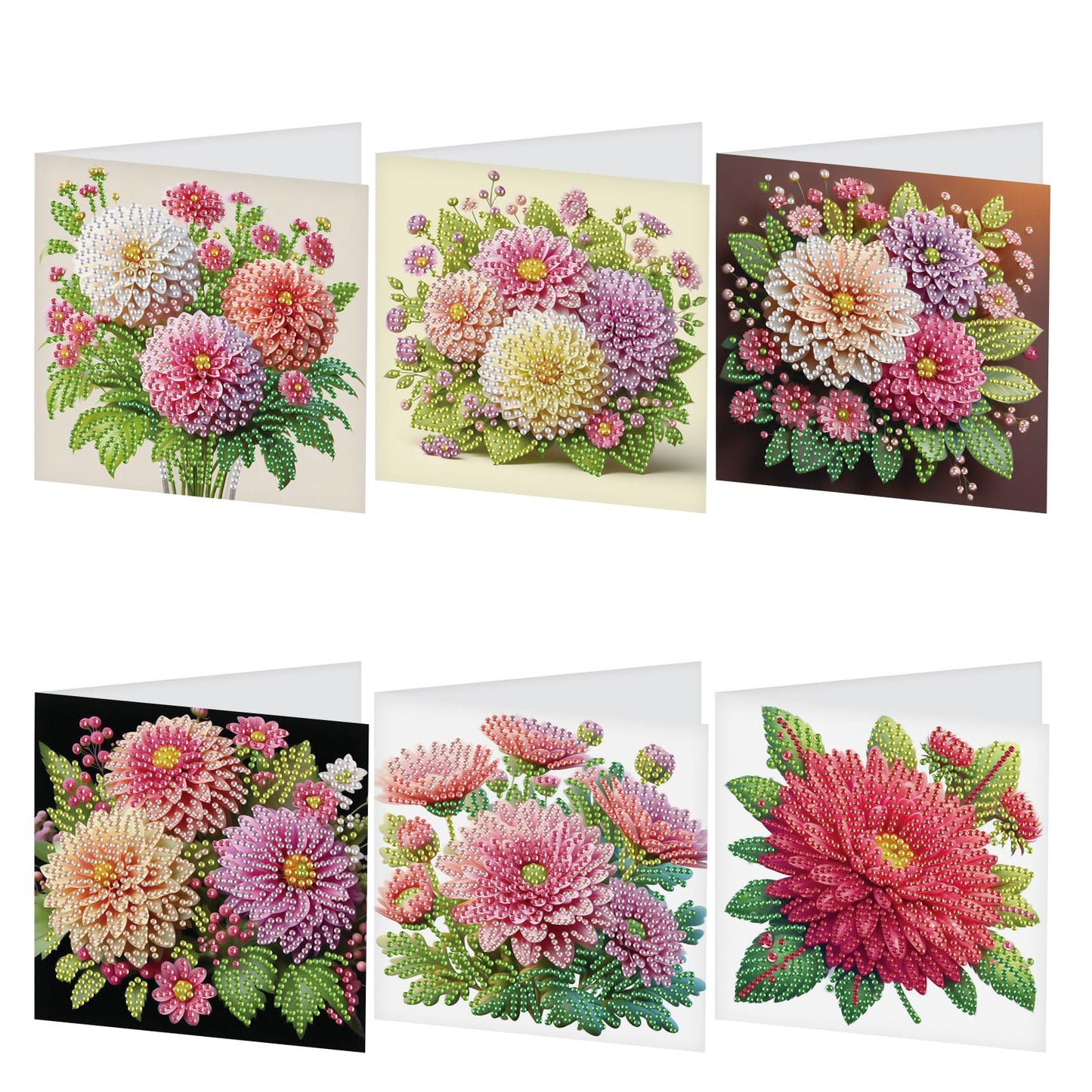 JISHSHAY 6 PCS Diamond Painting Greeting Cards Flower Diamond Art Birthday Cards with Envelopes Gem Art Gem Painting Mosaic Kits for Adults Embroidery for Thanksgiving Anniversary Valentine Festival