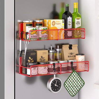 Magnetic Spice Rack for Refrigerator, 6 Pack 100% Metal Strong Magnet Shelf, Space Saving Spice Organizer, Home Kitchen Laundry Room Storage Organization W/ Paper Towel Holder, Utensils Racks (Grey)