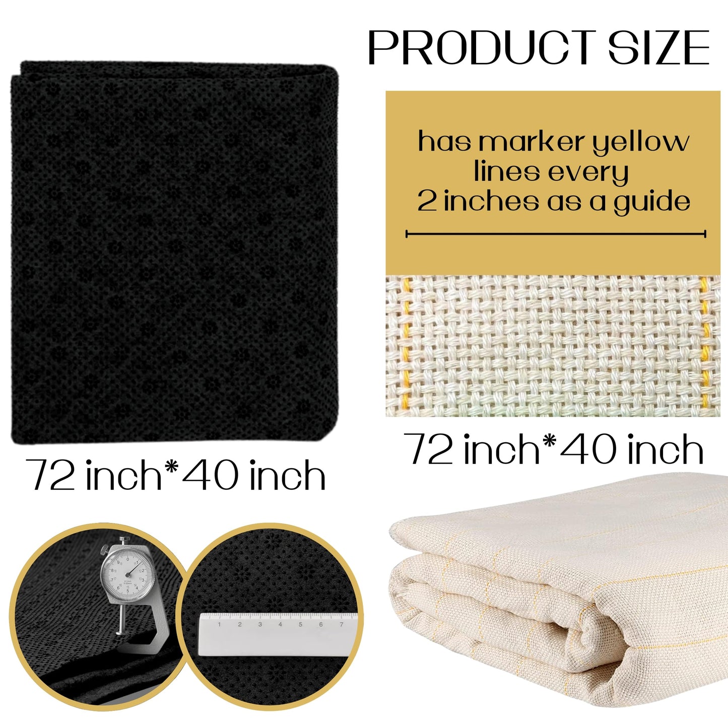 72x40 Inch Primary Tufting Cloth and Backing 72x40'' Primary Monks Cloth and Black Final Backing Fabric for Tufting Gun Rug Making Embroidery Crafts Favors