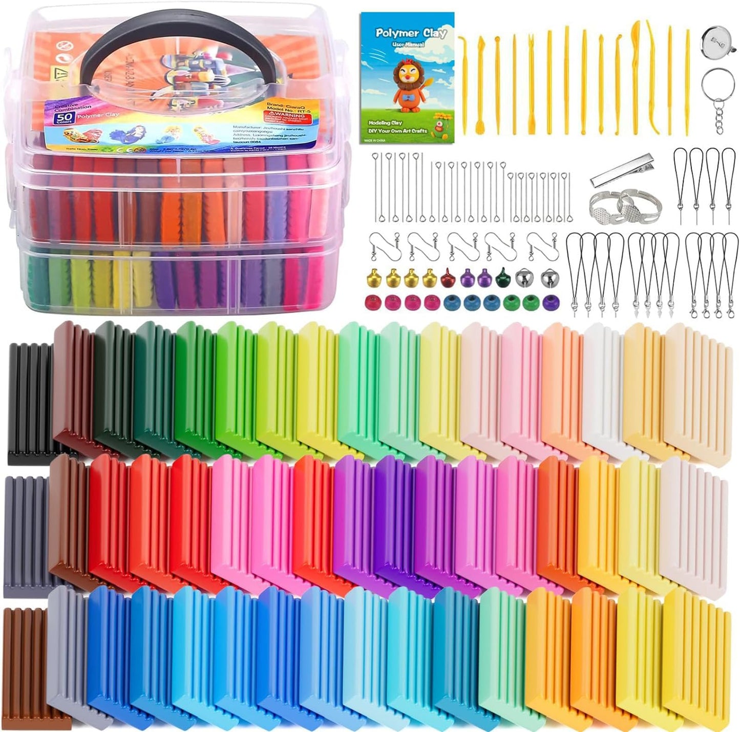CiaraQ Polymer Clay 50 Colors Starter Kit - Oven Bake Modeling Clay for Kids & Artists, Non-Sticky DIY Clay with Sculpting Tools, Fun Gift for Children Ages 4+, 2.8 lb