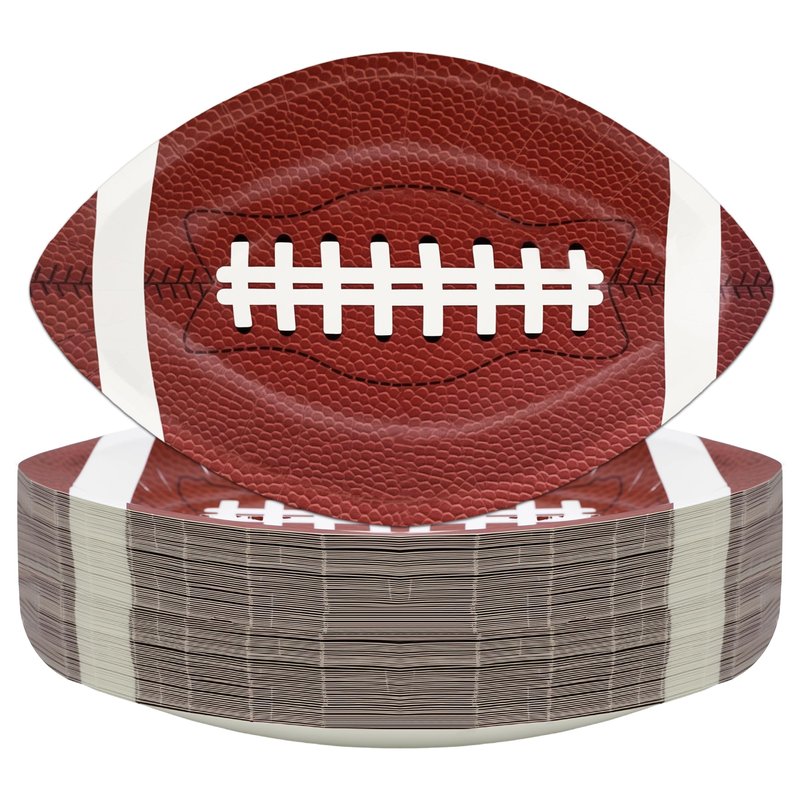FIPOLLI 50 PCS Football Plates, 10 x 6.3 inch Football Shaped Disposable Paper Plates, Touchdown Party Plate for Tailgate Footballs Birthday Game day Party Decorations Table Decor