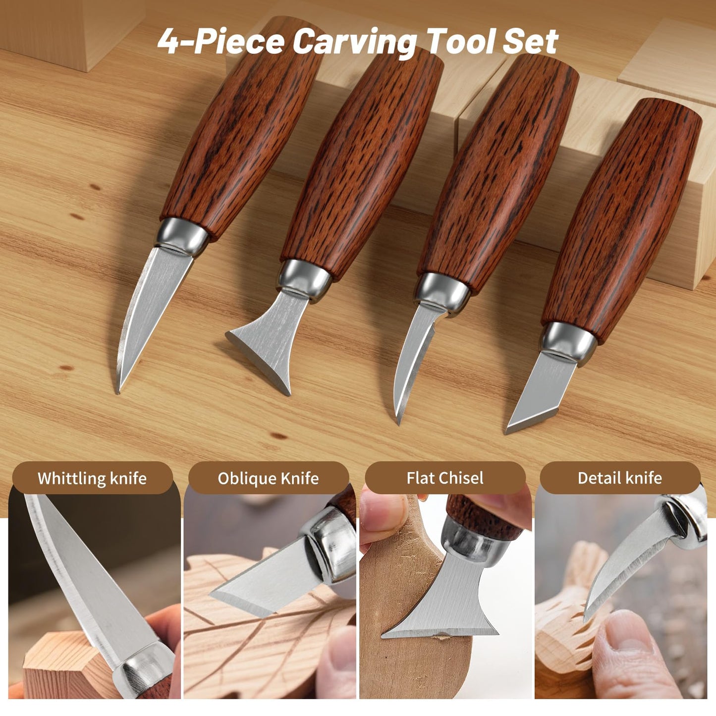 Wood Carving Kit, Wood Carving Tools Set with Carving Knives Detail Knives Basswood Blocks Gloves Polishing Compound Coloring Set, Wood Whittling Kit for Beginners DIY Hobbies for Adults