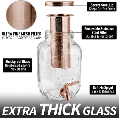 1 Zulay Kitchen Gallon Cold Brew Coffee Maker - Large Iced Tea & Cold Brew Pitcher with Extra-Thick Glass & Stainless