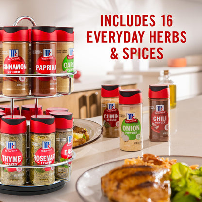McCormick Spice Rack, Two Tier Chrome, Featuring 16 Herbs & Spices for Everyday Cooking, Great Gift for Housewarming, Wedding & Bridal Shower, 26.09 oz