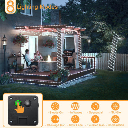 Solar Rope Lights, 33FT 135 LED Solar String Lights Outdoor, Waterproof Solar Powered Fairy Lights with 8 Lighting Modes for House Pool Trampoline Backyard Patio Tree Party Decorations, Cool White