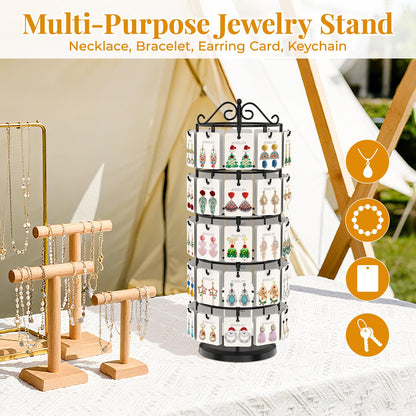 EsLuker.ly Earring Holder Organizer Rotating Display Tree Stand, Adjustable Height Earring Card Hanger Rack with 50 Hooks for Vendors Market Selling, 5 Tier Metal Jewelry Storage Tower, Black