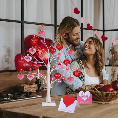 Sggvecsy 2 Pack Birch Trees with Heart Ornaments 24’’ Artificial Heart Table Tree Valentines Day Decorations with Cards Tree Decor for Valentine's Day Gifts Home Party Festival Decorations