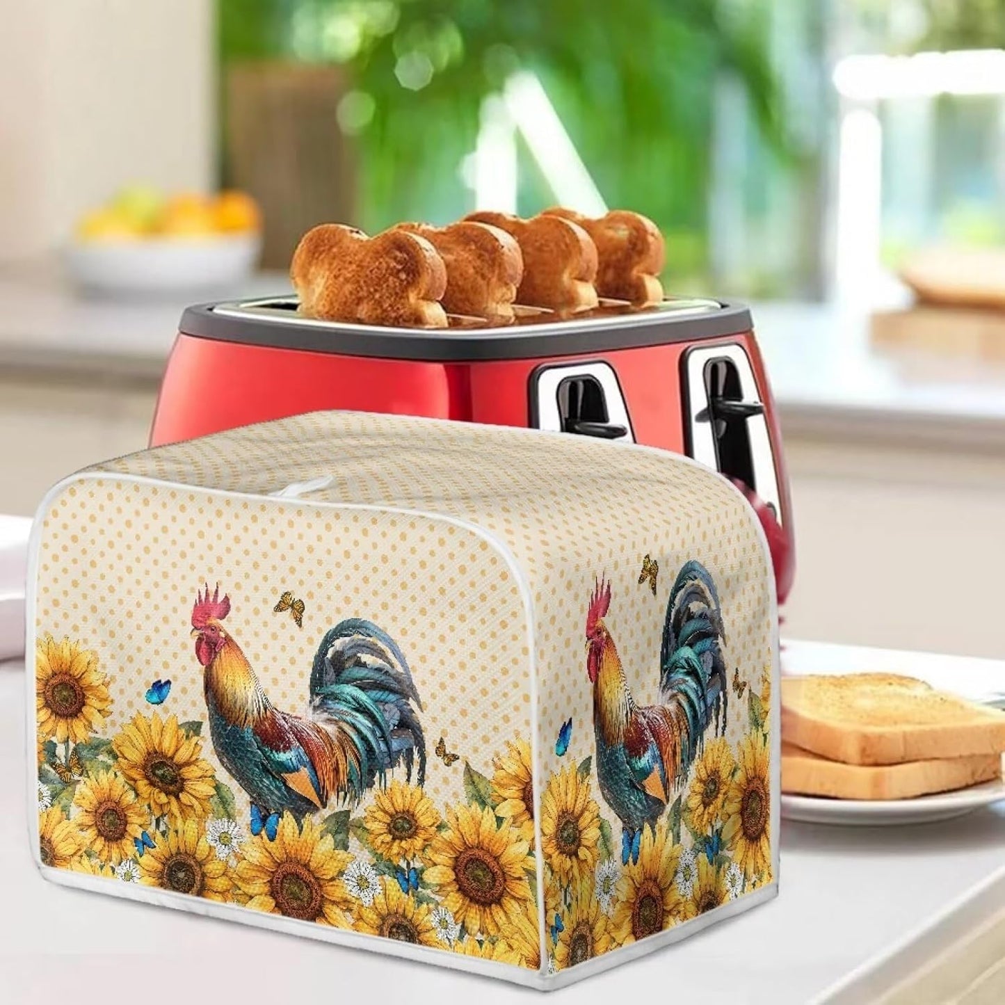 Rooster Sunflower Toaster Covers, Waterproof Kitchen Appliance Covers, Anti Dust Protection for 2 Slice Toaster