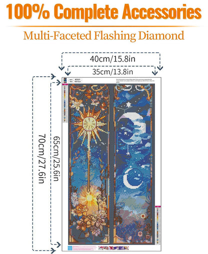 Axquilon Large Diamond Art Kits for Adults - Sun and Moon Diamond Painting Kits for Adults, 5D Round Full Drill Moon Gem Art Paint by Diamonds Pictures DIY Crafts Kits 16x28inch