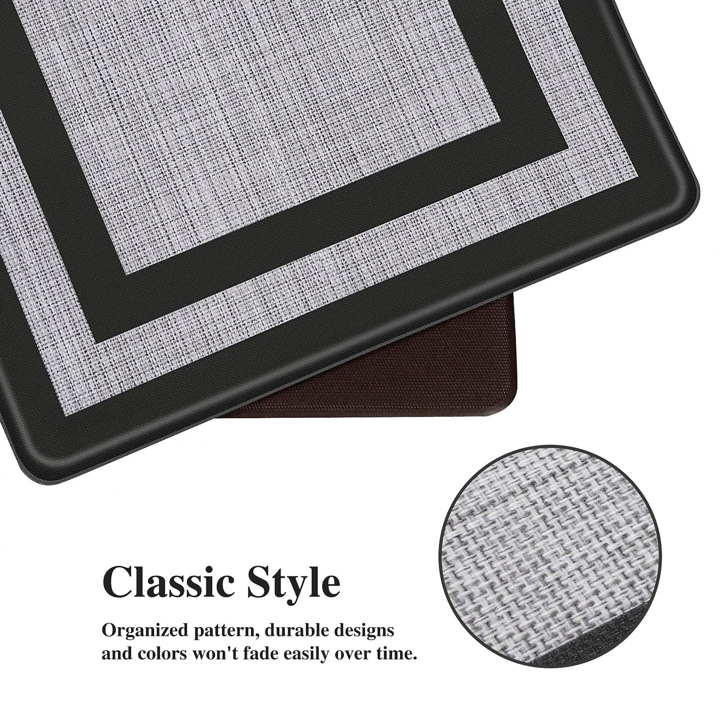 Mattitude Kitchen Mats Set of 2，Cushioned Anti-Fatigue Non-Skid Rug Sets Ergonomic Comfort Standing Mat for Kitchen, Floor, Office, Sink, Laundry, Black and Gray
