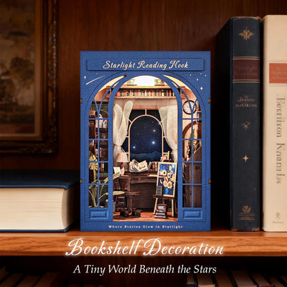 Dolphin Island DIY Book Nook Kit for Adults, 3D Wooden Puzzle Booknook Miniature House Kit (Starlight Reading Nook)