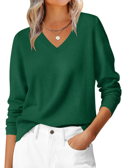 ANRABESS Womens Long Sleeve V Neck Sweaters 2025 Fall Casual Classic Soft Loose Fit Basic Pullover Jumper Top