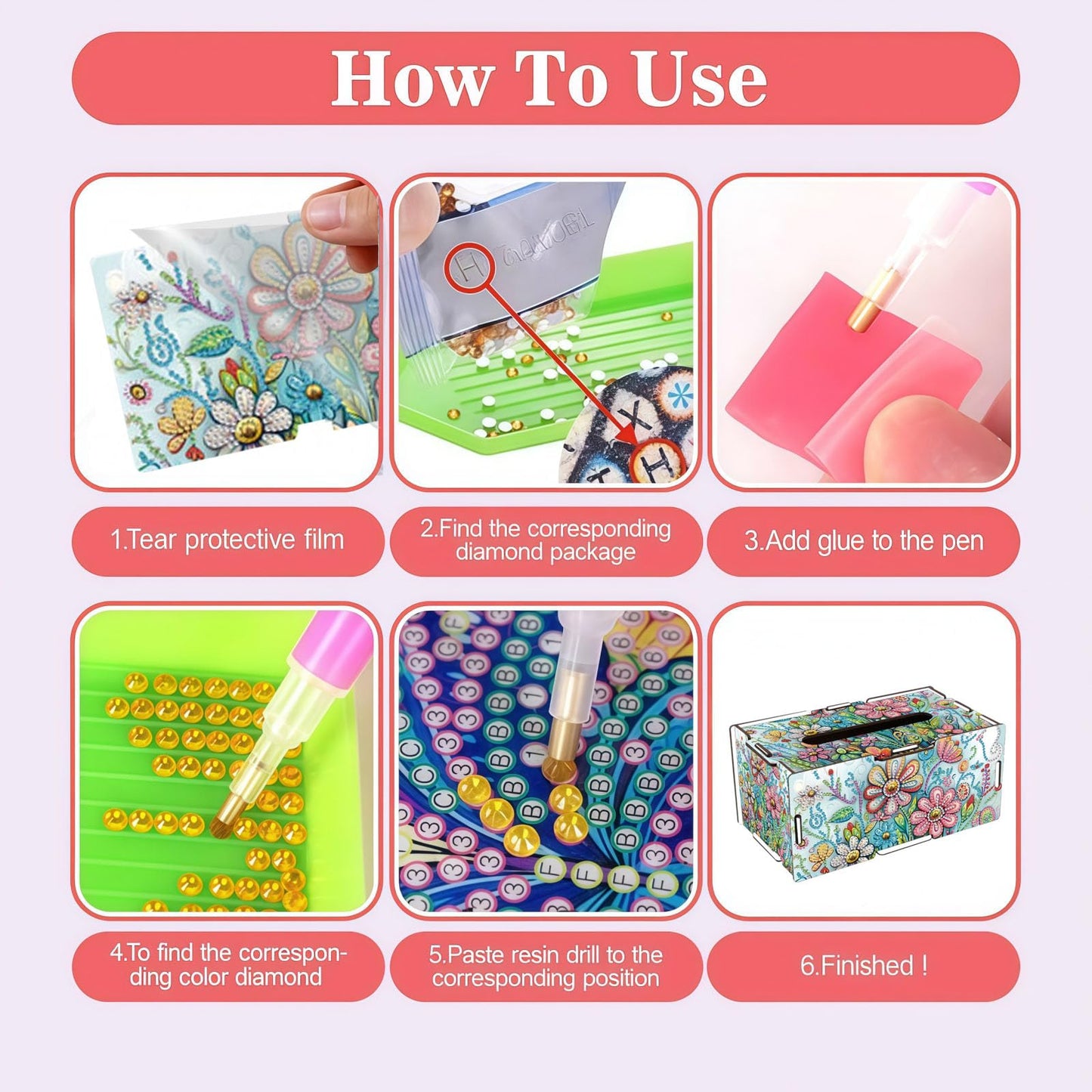 LSQFS DIY Diamond Art Kits for Adults Tissue Box Kit, Wooden Tissue Box Cover with Rhinestone Painting, Decorative Tissue Holder for Home Office Bedroom, Perfect Handmade Craft Gift for Adults