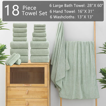 18 Set,100% Loops-6 Towels,6 Towels,6 Ycosy Piece Bath Towels Microfiber Family Bathroom Towel with Hanging Bath Hand