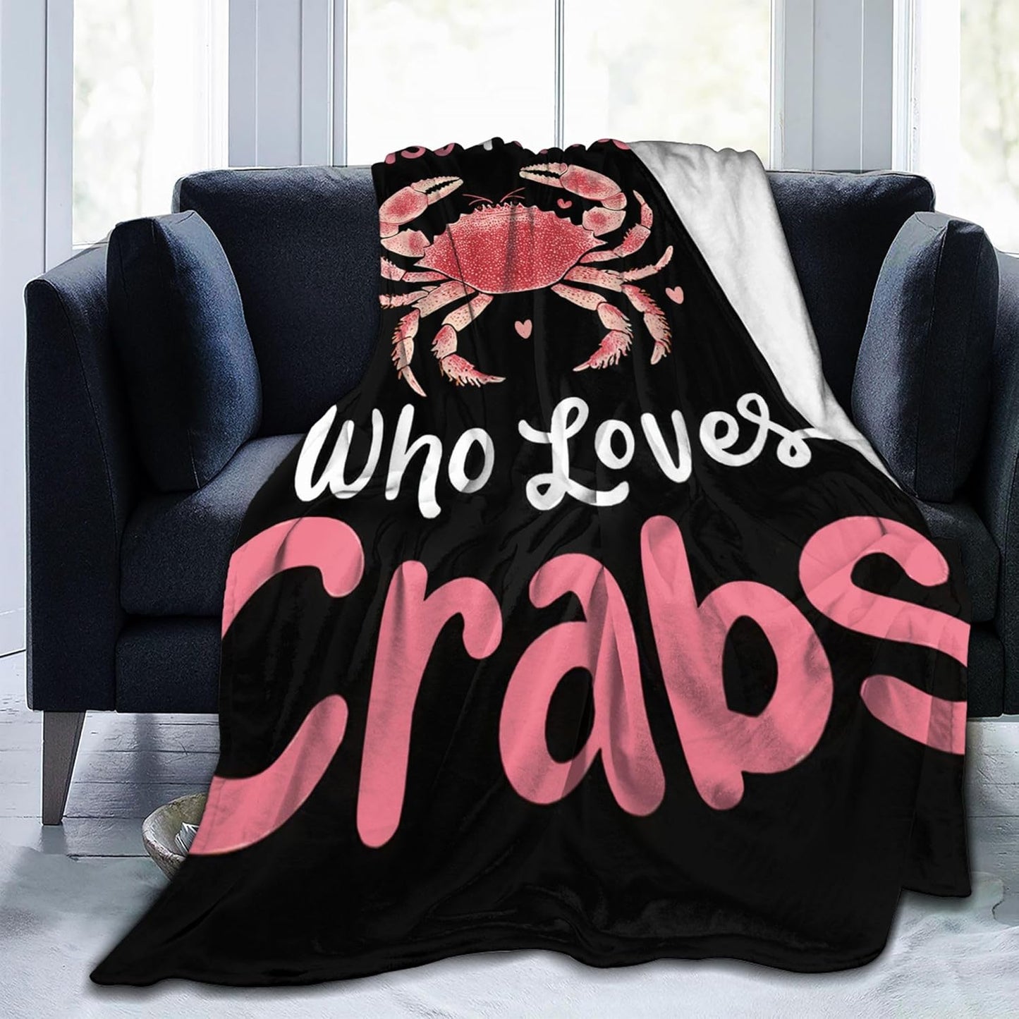 Cozy 40"X50" Crabs Blanket Just A Girl Who Love Crabs Fleece Throw Blanket Super Soft Warm Fuzzy Plush Crab Blanket