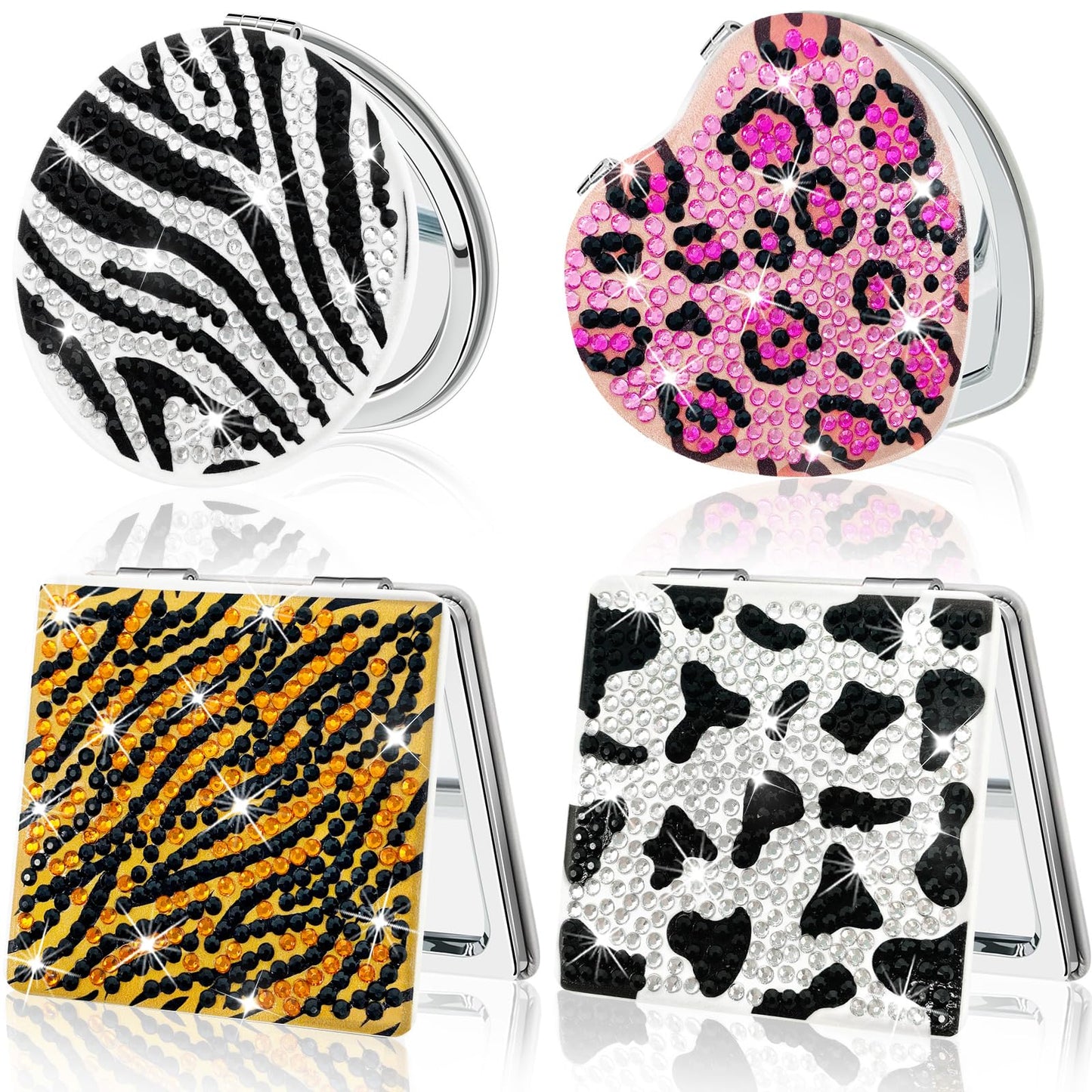 FILASLFT Diamond Painting Compact Mirror Crystal Makeup Mirror DIY Diamond Art Mirror Pocket Mirror Portable 4 Pcs Christmas Birthday Gifts for Women Girls(Animal)