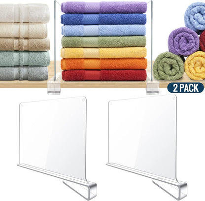 BAUMFEUER 2 Pack Closet Clear Acrylic Shelf Dividers for Shelf Organizer of Bedroom Kitchen Office Bathroom Organizer