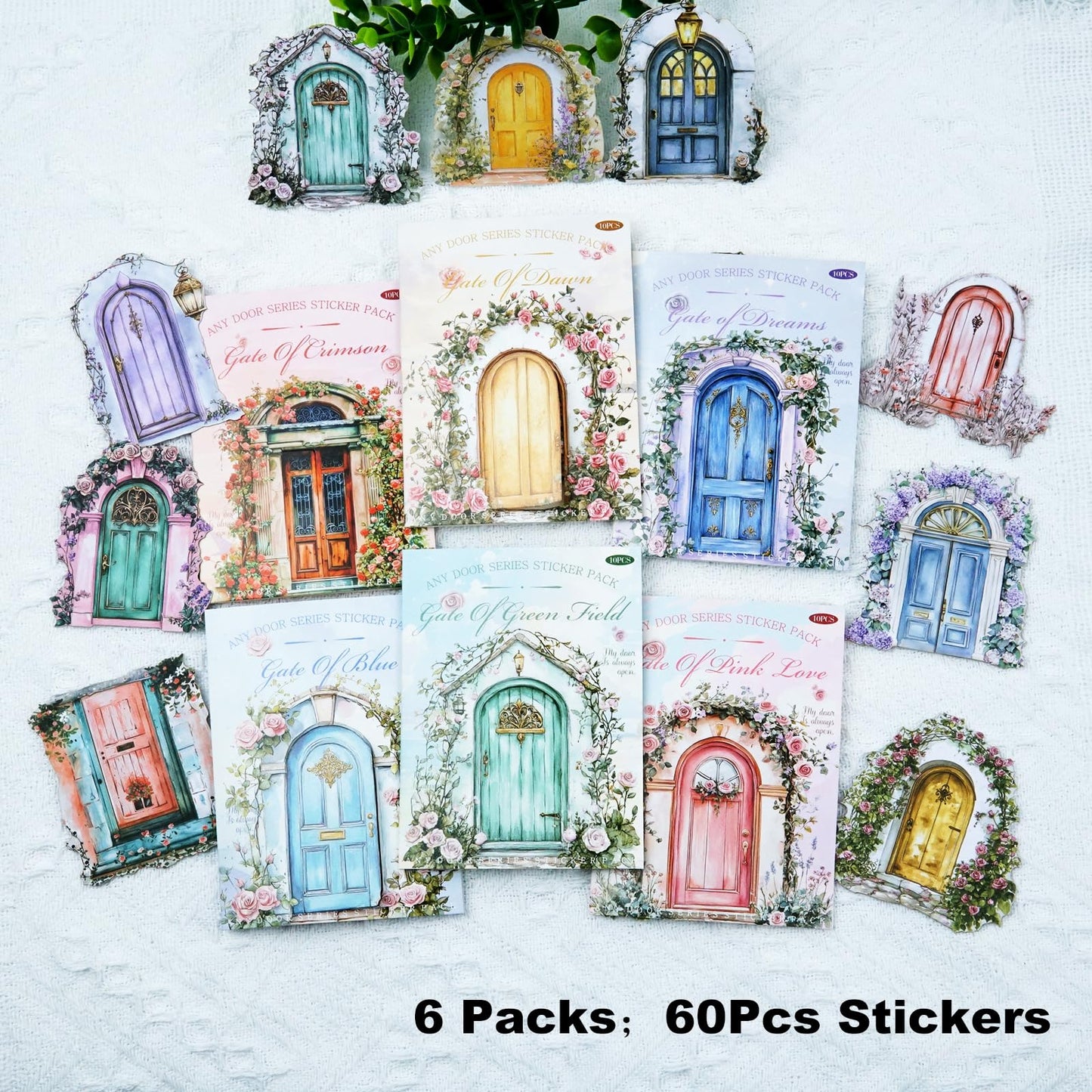 AuriicLeaf Pop-up Door Cardstock Sticker Set, 60PCS Fantasy Portal Stickers for Scrapbooking, Journaling, DIY Crafts and Planner Decoration