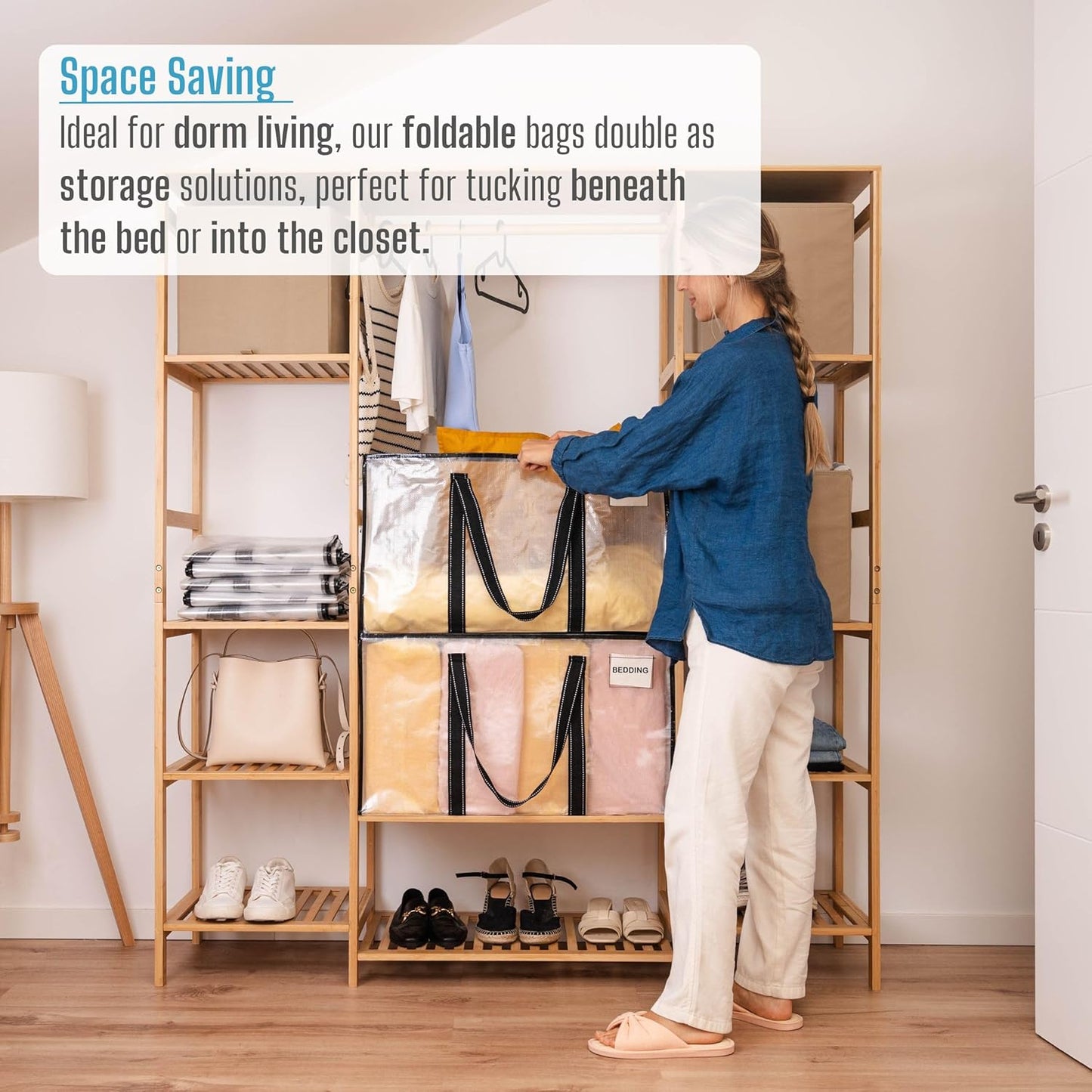 VENO 8 Pack Moving Bags, Heavy Duty Totes with Lids, College Packing Storage Boxes, Extra Large, Sturdy Handles, Zipper