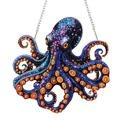 SENQAO Octopus Diamond Art Hanging Kit for Adult, Special Shaped Rhinestone, Double Sided DIY Acrylic Diamond Art Painting Window Pendants Home Garden Wall Hanging Kits Hanging Ornament