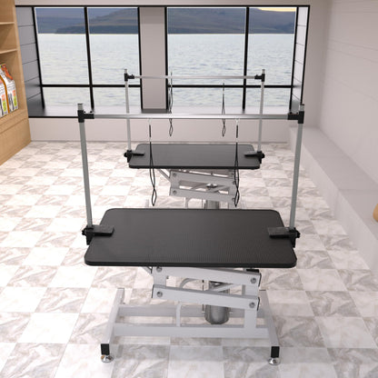GDFStudio 42.5" Hydraulic Dog Grooming Table with Adjustable Arm & Noose, Heavy Duty Z-Lift Pet Grooming Table for Dogs at Home, Height Adjustable 21" to 36", 330LBS Capacity, White+Black