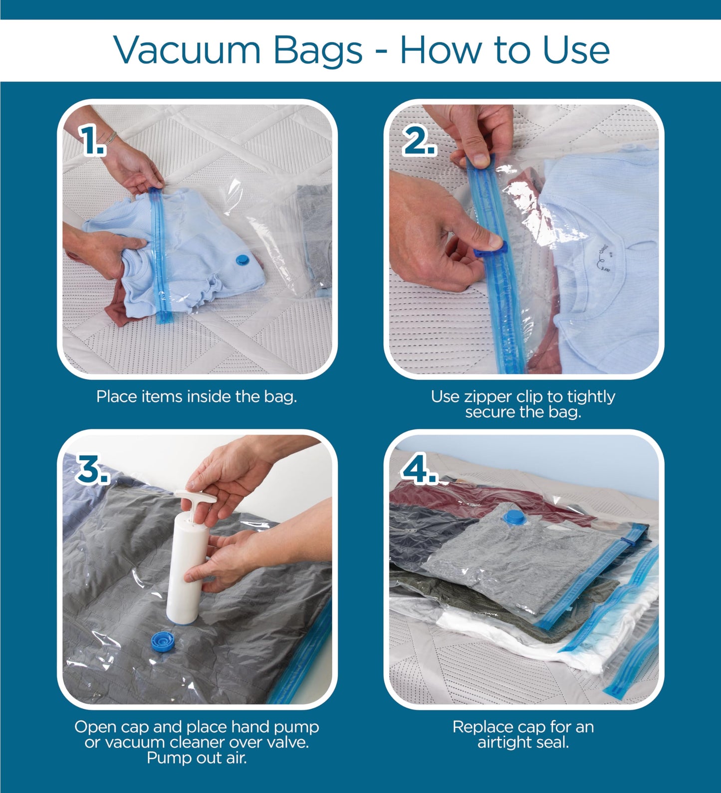 Honey-Can-Do 16-Pack Vacuum Storage Bags Variety Pack with Hand Pump Included