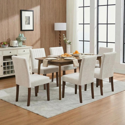 IDEALHOUSE Dining Chairs Set of 6, Farmhouse Tufted Parsons Chairs Stylish Kitchen Chairs Upholstered Fabric Kitchen Chairs with Wood Legs and Padded Seat, for Dining Room, Living Room, Beige