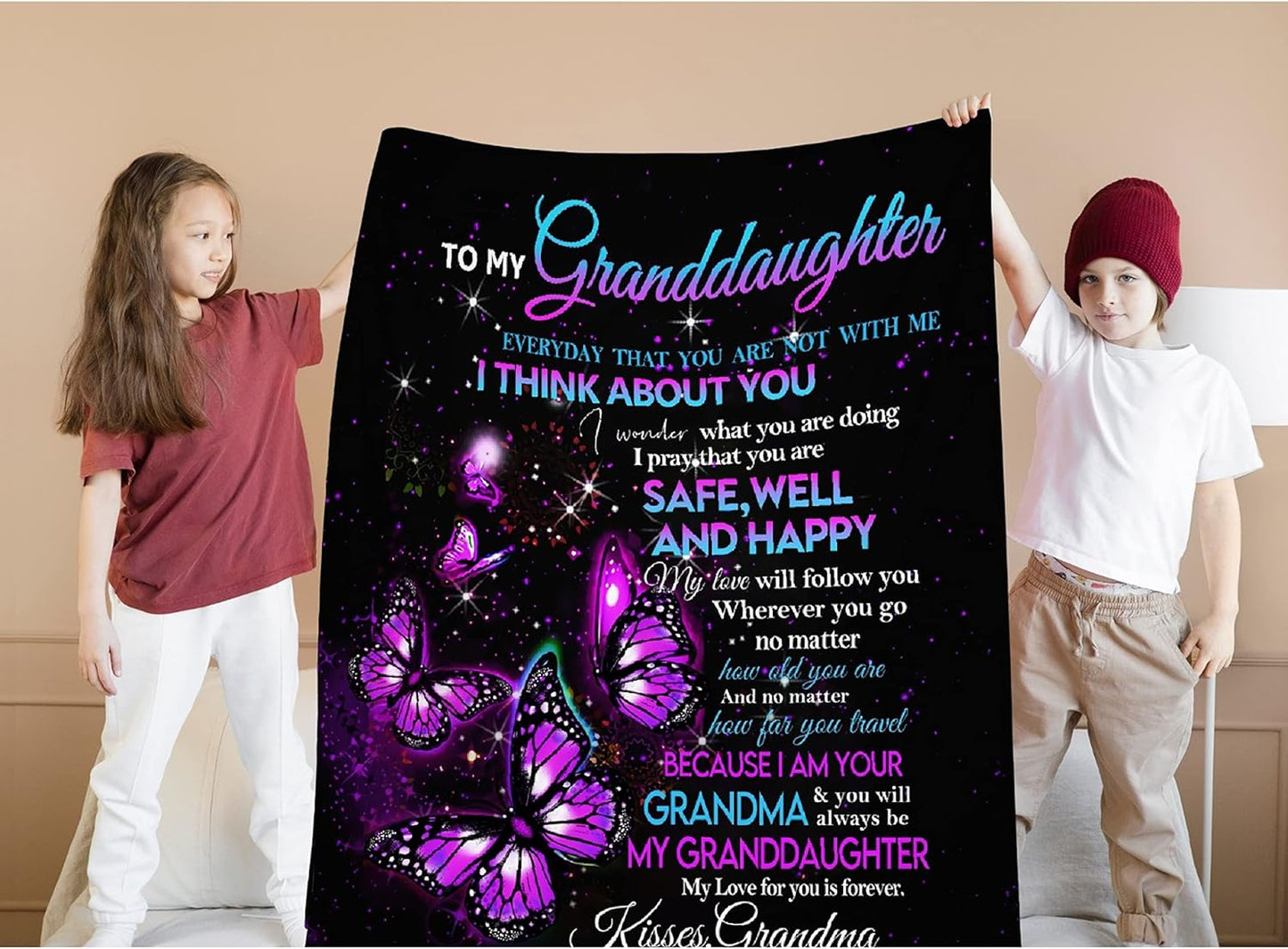 Vajrapani Butterfly Blanket - Gift to Granddaughter from Grandma, Soft Flannel Throw, Lightweight and Warm, 50"x40" for