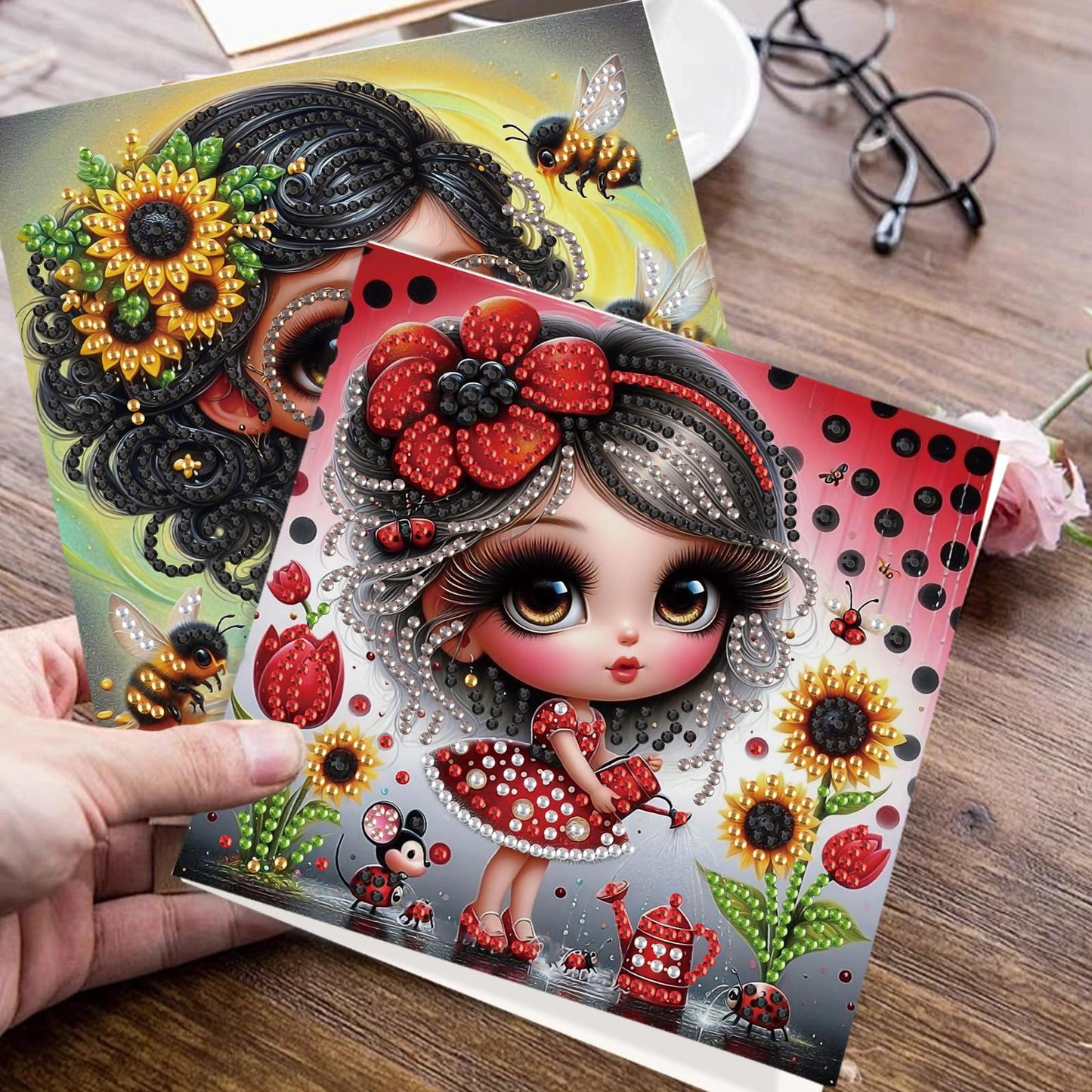 JISHSHAY 6 PCS Diamond Art Greeting Cards Diamond Painting Birthday Cards with Envelopes Gem Art Gem Painting with Special Drills for Thanksgiving Birthday Anniversary Valentine Festival Fairy Elf