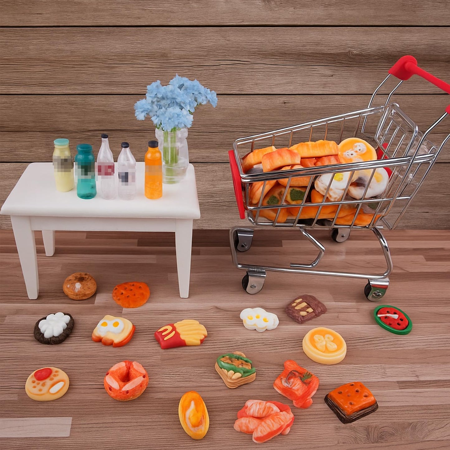100 Pcs Miniature Food Drink Bottles Soda Pop Cola Cans Pretend Play Kitchen Game Party Accessories Toys Cake Ice Cream for 1/12 Doll House Mixed Mini Resin Figures Favor Toy Dollhouse Decorations