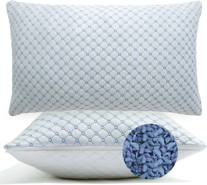 Skiennix Cooling Bed Pillows - Adjustable Shredded Memory Foam for Neck Support | Queen Size 2-Pack