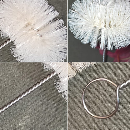 NewFerU Stainless Steel Soda Bottle Cleaning Brush in Natural Boar Bristle Wool Tip, Long Handle, Flexible Bendable Thick Wire Cleaner for Narrow Neck Water Baby Bottles Straw Pipe Tube Flask (Round)
