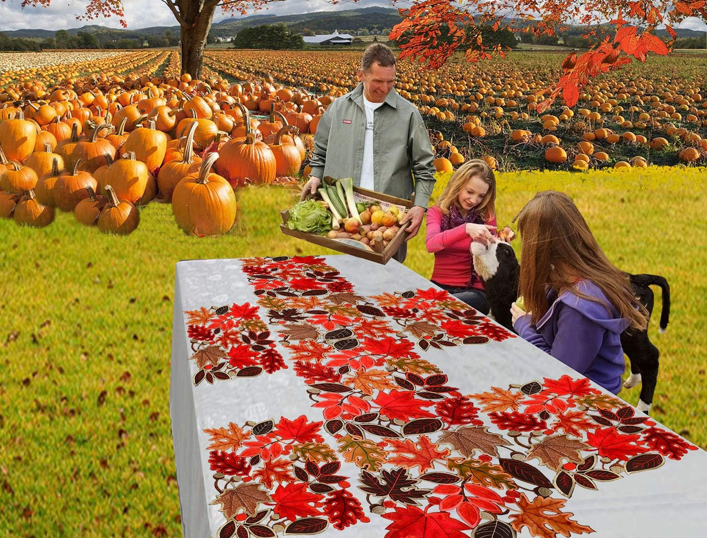 Simhomsen Embroidered Leaves Table Runner for Thanksgiving, Fall Decorations, Dresser Scarf (14 × 53 inches)