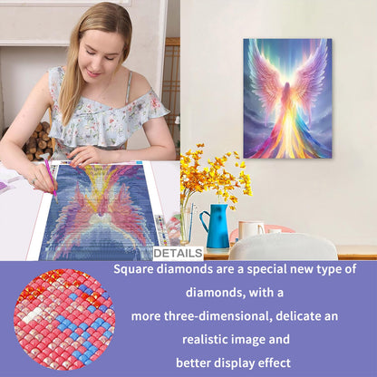 WEMEON Square Drill Diamond Painting Angel- 5D Full Square Diamond Art Kits for Adults with Tools, Stunning No-Gap Design, Easy to Apply and Frame, Home Wall Decor, Gift Idea(12X16 Inch)