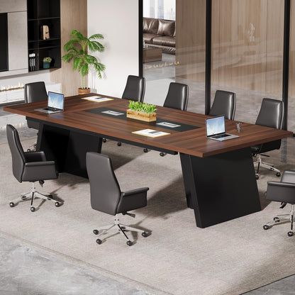 Tribesigns 8ft Conference Table, Large Meeting Table for 8-10 People, Business Seminar Furniture for Office Conference Room, Walnut & Black (4, Walnu+ Black)