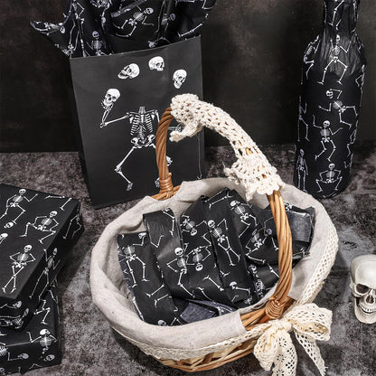 Whaline 100 Sheets Halloween Tissue Paper Dancing Skeleton Gift Wrapping Paper Black White DIY Art Craft Paper for Halloween Birthday Holiday Party Supplies, 13.7 x 19.6 Inch