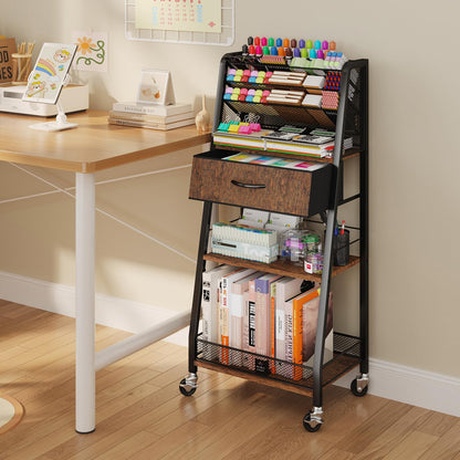 Homsorout 3 Tier Rolling Cart - Metal Utility Cart with Storage Drawer and Wheels, Versatile Art & Craft Organizer for Home, Office, or Studio - Ideal for Storing Brushes, Paints, and Supplies