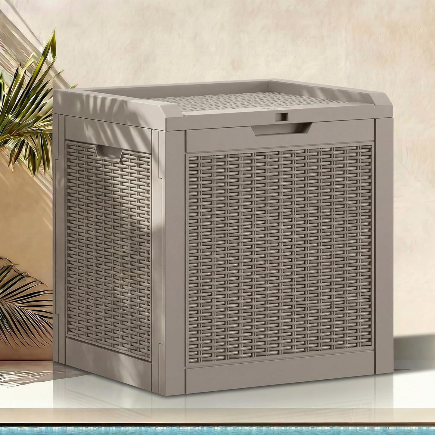 32 Package DWVO Gallon Resin Storage Box, Indoor Outdoor Deck Box for Delivery, Patio Cushions, Gardening Tools