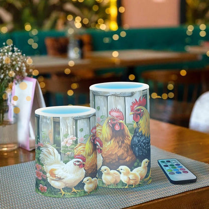 ALAZA Rooster Chicken Hen Garden Farm Flameless Candles Flickering LED Candles with Remote Timer Battery Operated Pillar Candles Set of 2 for Dinner Holiday Decor
