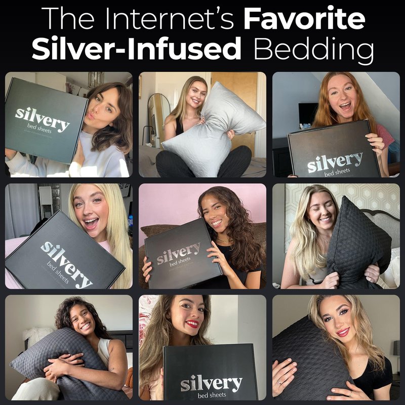 Silvery Silver Infused Bed Sheets Set - Ultra-Soft Temperature-Regulating Fabric with Self-Cleaning Technology™ that Stays Fresh 3X Longer for Hygienic Sleep