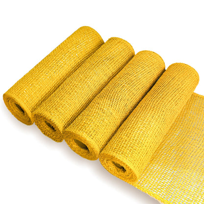 Yellow Poly Burlap Mesh 10 inches, 15 Feets Each, Yellow Poly Burlap Deco Mesh Ribbon for Wreath Supplies Party Decoration DIY Crafts Making, 4 Packs